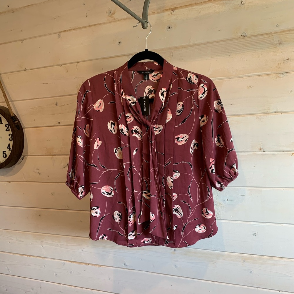 RW&CO. | Pink Floral Blouse with Front Tie